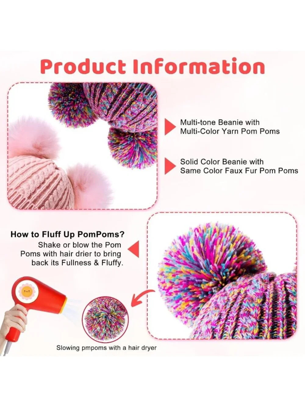 Women's White Elastic Birthday Winter Hats Kids Toddler Children Knit Fleece Cap